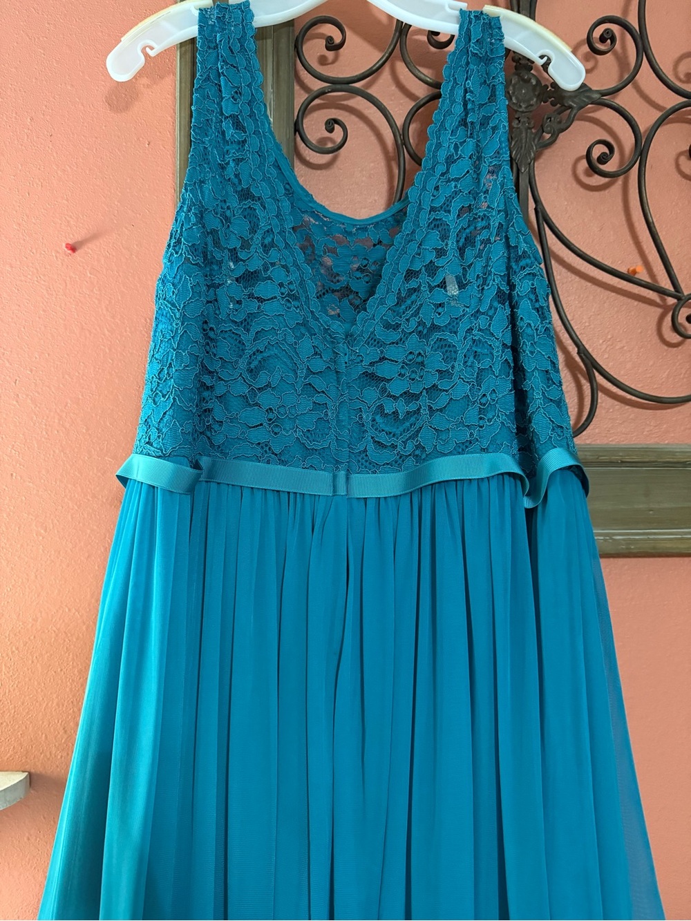 David's Bridal Teal Lace & Chiffon Girls Formal Dress